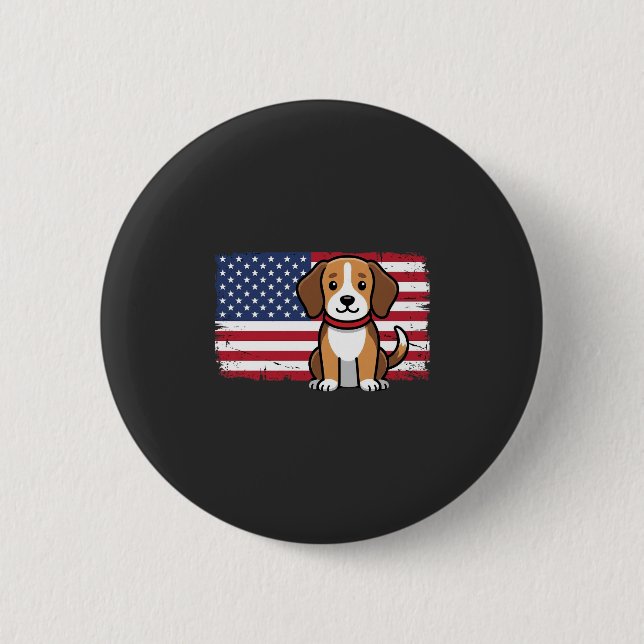 American Flag Dog Patriotic Vector 2 Inch Round Button (Front)