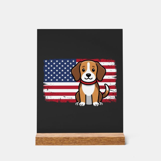 American Flag Dog Patriotic Vector Acrylic Sign (Front)