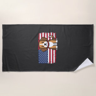 American Flag Dog Patriotic Vector Beach Towel