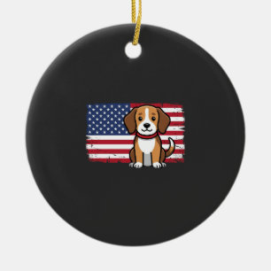 American Flag Dog Patriotic Vector Ceramic Ornament