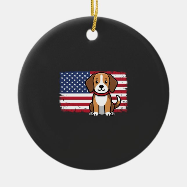 American Flag Dog Patriotic Vector Ceramic Ornament (Front)