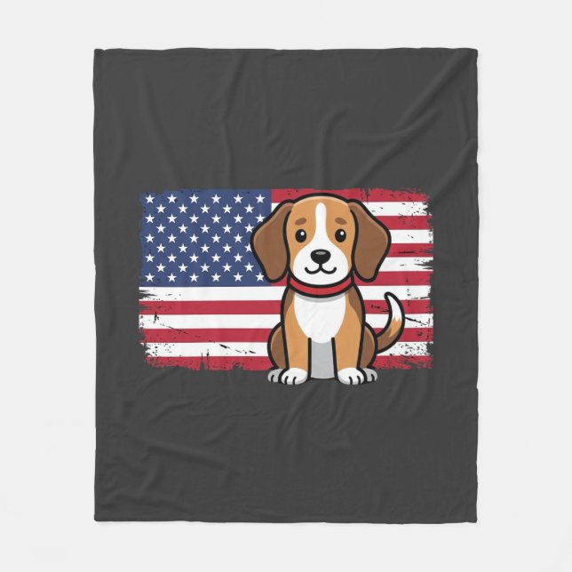 American Flag Dog Patriotic Vector Fleece Blanket (Front)