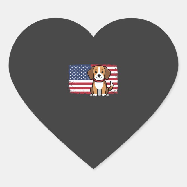American Flag Dog Patriotic Vector Heart Sticker (Front)