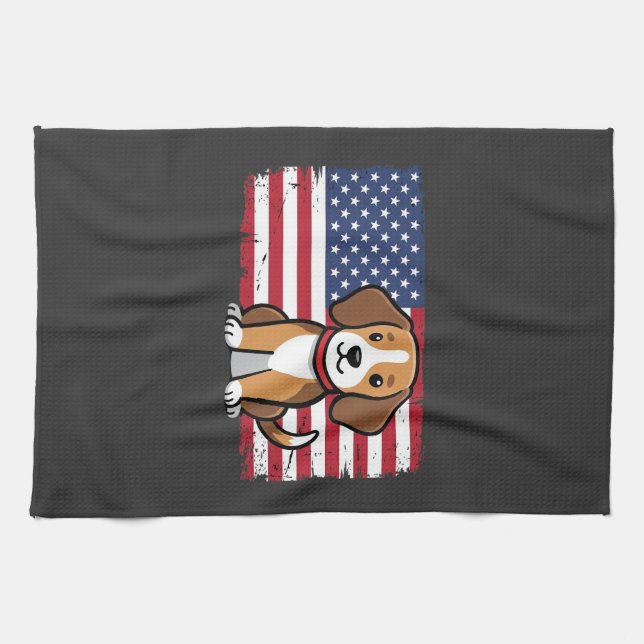 American Flag Dog Patriotic Vector Kitchen Towel (Horizontal)