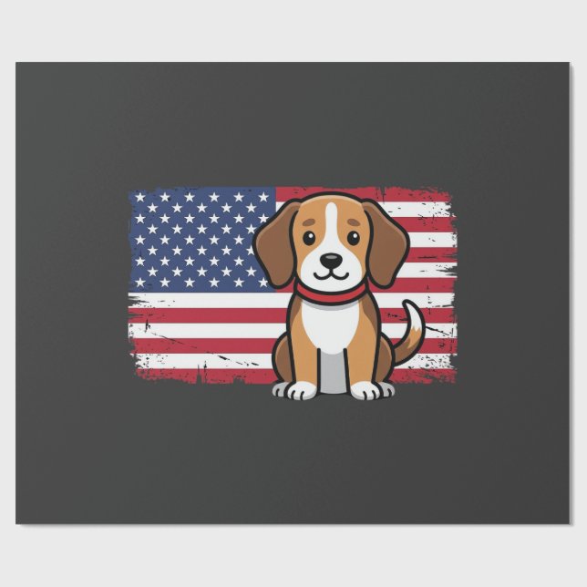 American Flag Dog Patriotic Vector Wrapping Paper (Flat)