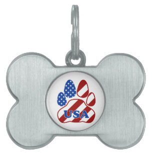 American Flag Dog Paw Pet Name Tag