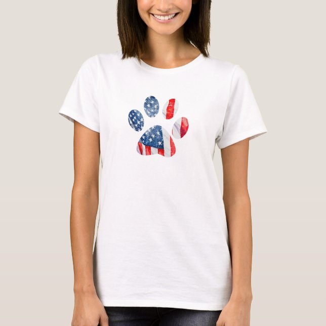 American Flag Dog Paw Print Patriotic USA Pride  T-Shirt (Front)