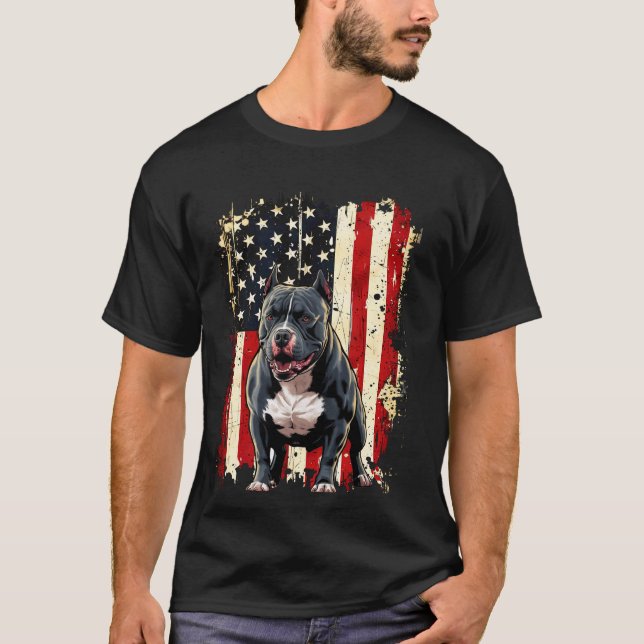 American Flag Dog Pitbull T-Shirt (Front)