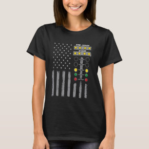 American Flag Drag Strip Auto Tree Light Racecar D T-Shirt