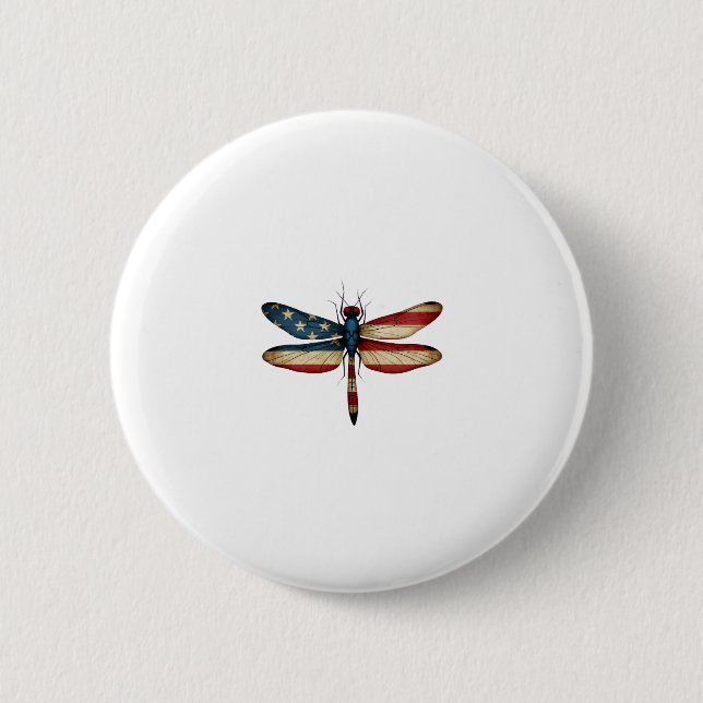 American Flag Dragonfly Patriotic 4th of July Red  2 Inch Round Button (Front)