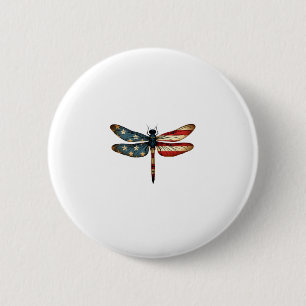 American Flag Dragonfly Patriotic 4th of July Red  2 Inch Round Button
