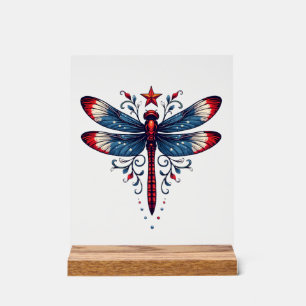 American Flag Dragonfly Patriotic 4th of July Red Acrylic Sign