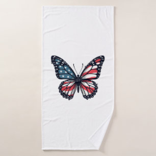 American Flag Dragonfly Patriotic 4th of July Red  Bath Towel
