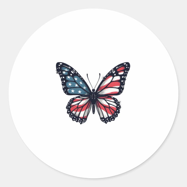 American Flag Dragonfly Patriotic 4th of July Red  Classic Round Sticker (Front)