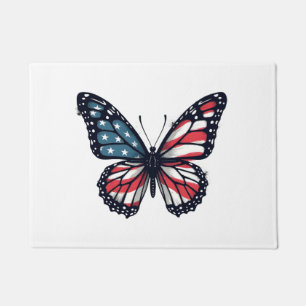 American Flag Dragonfly Patriotic 4th of July Red  Doormat