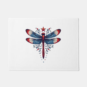American Flag Dragonfly Patriotic 4th of July Red  Doormat
