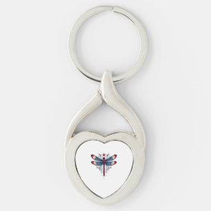 American Flag Dragonfly Patriotic 4th of July Red Keychain