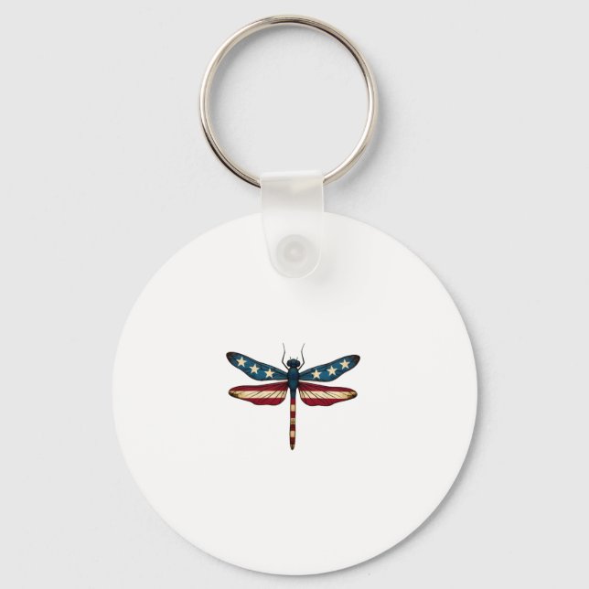 American Flag Dragonfly Patriotic 4th of July Red  Keychain (Front)