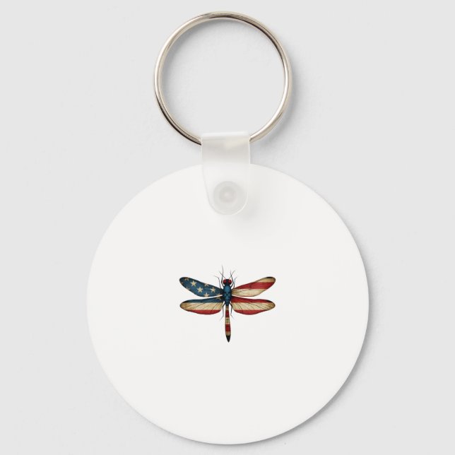 American Flag Dragonfly Patriotic 4th of July Red  Keychain (Front)