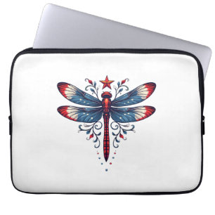 American Flag Dragonfly Patriotic 4th of July Red Laptop Sleeve