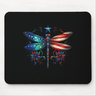 American Flag Dragonfly Patriotic 4th Of July Red Mouse Pad