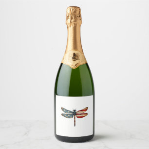 American Flag Dragonfly Patriotic 4th of July Red  Sparkling Wine Label