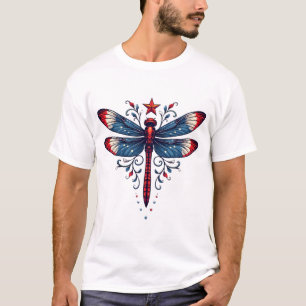 American Flag Dragonfly Patriotic 4th of July Red  T-Shirt