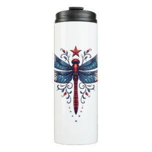 American Flag Dragonfly Patriotic 4th of July Red  Thermal Tumbler