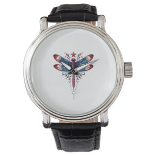 American Flag Dragonfly Patriotic 4th of July Red Watch
