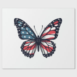 American Flag Dragonfly Patriotic 4th of July Red Wrapping Paper