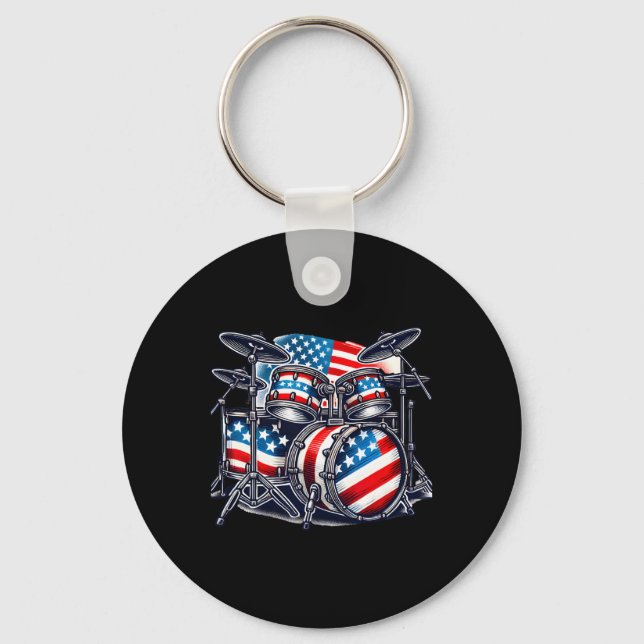 American Flag Drum Drumset Usa Patriotic Drummer 4 Keychain (Front)