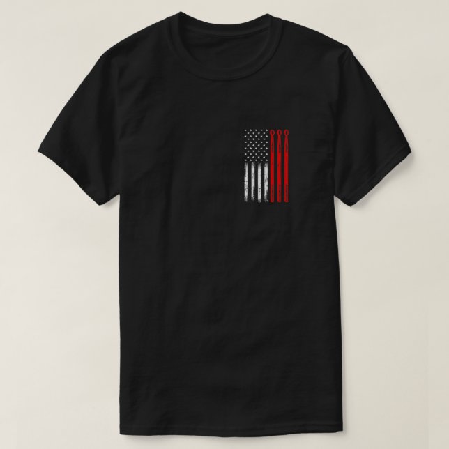 American Flag Drumsticks USA Drummers T-Shirt (Design Front)