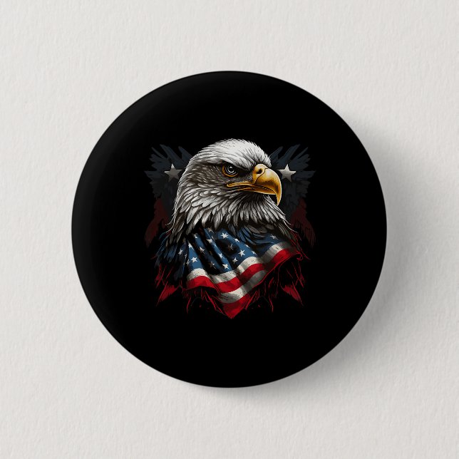 American Flag Eagle 4th Of July Independence Day P 2 Inch Round Button (Front)