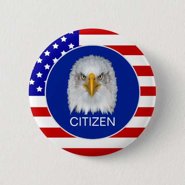 American flag, eagle and editable citizen text 2 inch round button (Front)
