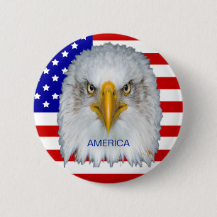 American flag, eagle and editable text 2 inch round button