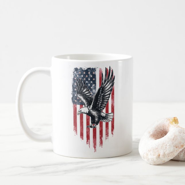 American Flag & Eagle Gift – Patriotic Father’s  Coffee Mug (With Donut)