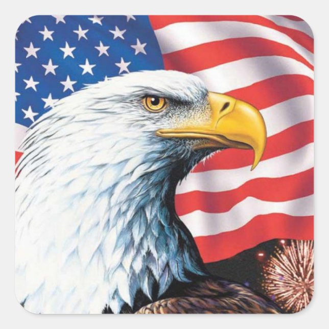 American Flag Eagle Square Sticker (Front)