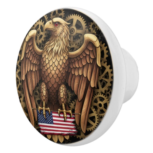 American Flag, Eagle, Steampunk, patriotic Ceramic Knob (Right)