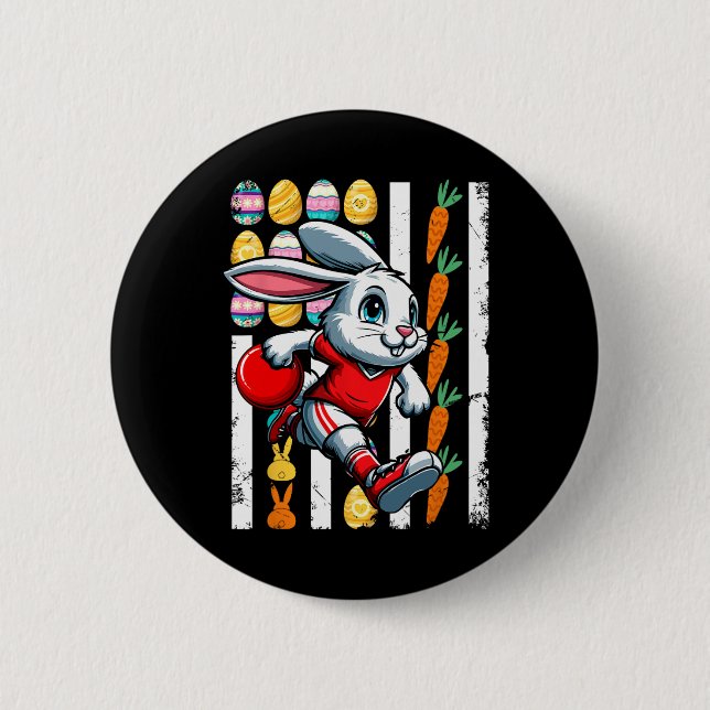 American Flag Easter Eggs Bunny Playing Bowling Pl 2 Inch Round Button (Front)