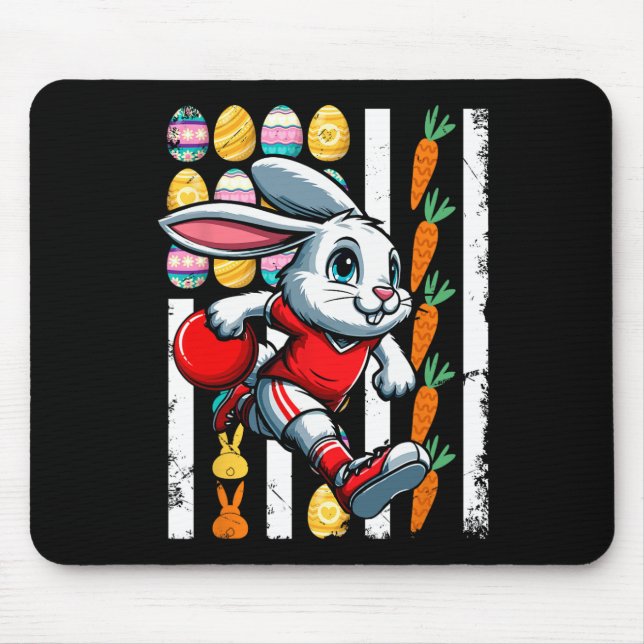 American Flag Easter Eggs Bunny Playing Bowling Pl Mouse Pad (Front)