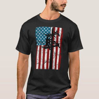American flag Electric Cable Silhouette Lineman T T-Shirt