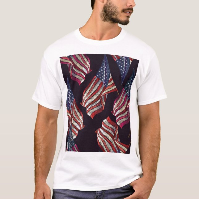 American flag embroidery: patriotic pattern. T-Shirt (Front)