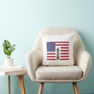 American Flag Empire State Building Pillow