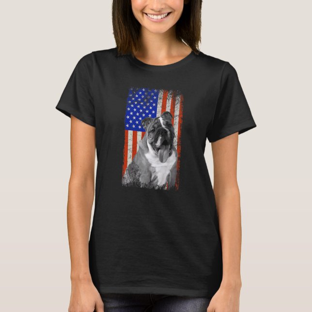 American Flag English Bulldog Dog Dad Mom Puppy Pa T-Shirt (Front)