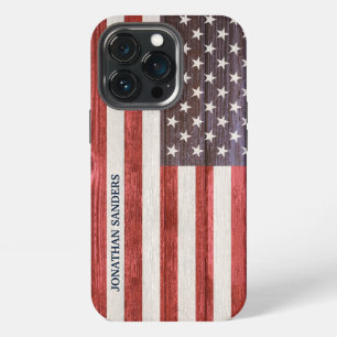 American Flag Engraved on Bamboo Wood iPhone 13 Pro Case