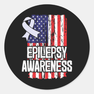 American Flag Epilepsy Awareness Ribbon Classic Round Sticker