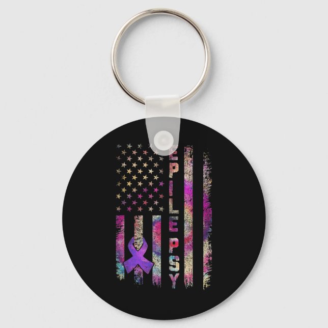 American Flag Epilepsy Awareness Support Tie Dye  Keychain (Front)