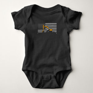 American Flag Excavator US Flag Construction Baby Bodysuit
