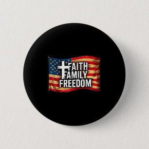 American Flag Faith Family Dom Christian 2 Inch Round Button