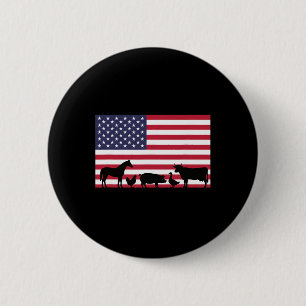 American Flag Farm Animals Horse Cow Pig Chicken P 2 Inch Round Button